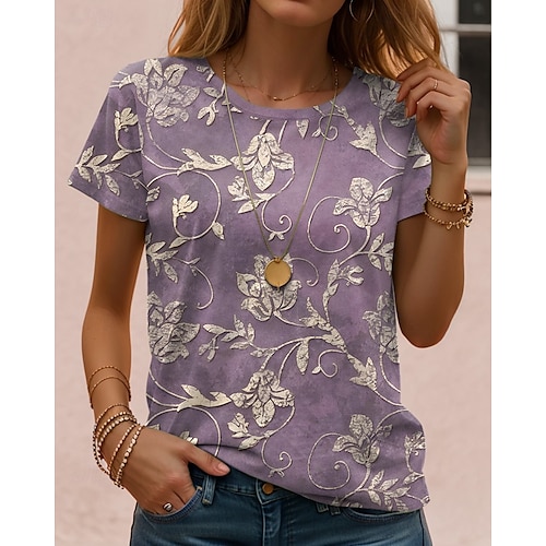  Pentru femei Tricou Grafic Geometric Dungi Epocă Stilat Clasic Manșon scurt Stil Nautic Topuri obișnuite Zilnic Imprimeu Negru Alb Bleumarin Albastru piscină Mov Vară Primăvară