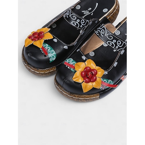  Damen-Slipper-Clogs aus lila geblümtem Leder mit 3D-Blumenapplikation – bequeme Vintage-Schuhe im Bohème-Stil für die Freizeit, Gartenarbeit und Reisen
