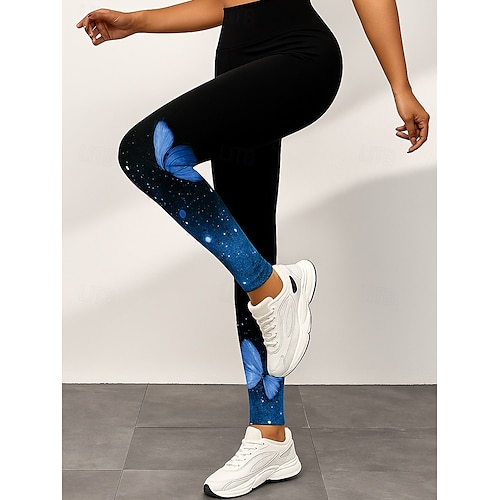  Per donna Leggings Attivo Vacanza Vintage Lunghezza alla caviglia Vita Alta Grafico Farfalla Stampa 3D Asciugatura Rapida Traspirabilità Morbido Elasticizzato All'aperto Casa Casual Giallo Rosso Blu