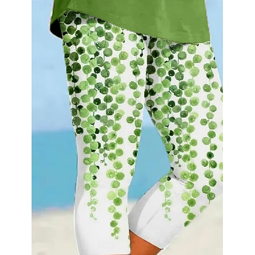  Damskie Spodnie capri Getry Urlop Zabytkowe Styl etniczny Długość do łydki Wysoka talia Graficzny Kształt listka Gradient Miękka Wygodny Oddychający Elastyczny Urlop Ulica Casual Szafir Jasnozielony
