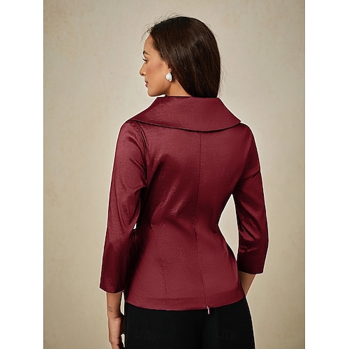 Dame Bluse Kveldstopper Elegant metallic Stilfull 3/4 ermer V-hals Vanlige topper Bryllupsgjest Aftenselskap Semi-formelt knyte foran Vin Vår, Høst, Vinter, Sommer