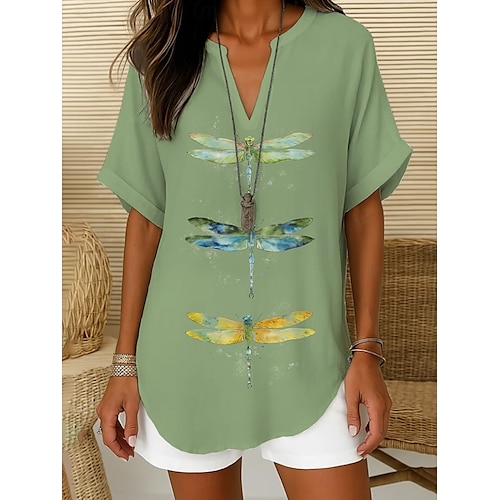  Damen Boho-Hemd Grafik Tiermotiv Bohemien Vintage Täglich Kurzarm V Ausschnitt Normale Oberteile Täglich Ferien Semi-Formal Weiß Hellgrün Königsblau Blau Purpur Sommer Frühling