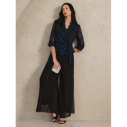  Dames Overhemd Blouse Bloemig Elegant Stijlvol 3/4 mouw V-hals Normale tops Werk Dagelijks strik voorkant Geklede tuniek Asymmetrisch Marineblauw Zomer Lente Herfst
