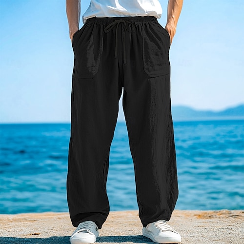 Men's Cotton Linen Pants Trousers Summer Pants Baggy Pants Beach
