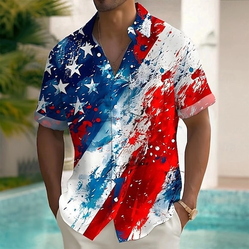  Independence Day Men's American US Flag Patriotic Fourth of July Shirt Summer Shirt Button Up Shirt Short Sleeve Fashion Casual Holiday Summer Spring Turndown 3D Print Collared Shirts Front One Pocket