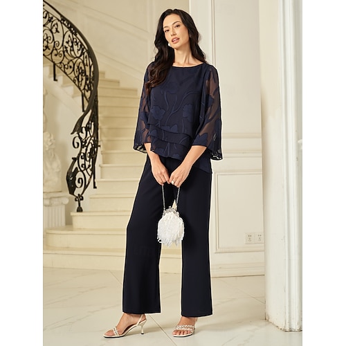  Dames Kanten overhemd Blouse Geklede topjes Chiffon-topjes Effen Kleur Bloemig Grafisch Elegant Stijlvol Basic Halve mouw Flutter mouw Boothals Normale tops Bruiloft gast Werk Dagelijks Asymetrische