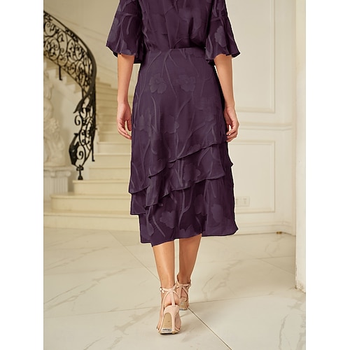  Damen Rock Elegant Midi Mittlere Taille Röcke Blumenmuster Geschichtet Unelastisch Party Lässig Aubergine Sommer Chiffon