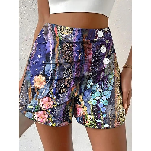  Pentru femei chinez Pantaloni Scurți Vacanță Epocă Stilul etnic Scurt Talie Înaltă Floral Grafic Plisată Micro-elastic Oficial Vacanță Stradă Violet Albastru ou de Măcăleandru Galben Vară Primăvară