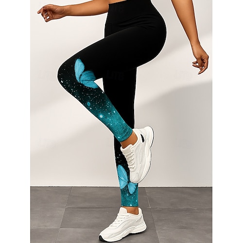  Per donna Leggings Attivo Vacanza Vintage Lunghezza alla caviglia Vita Alta Grafico Farfalla Stampa 3D Asciugatura Rapida Traspirabilità Morbido Elasticizzato All'aperto Casa Casual Giallo Rosso Blu