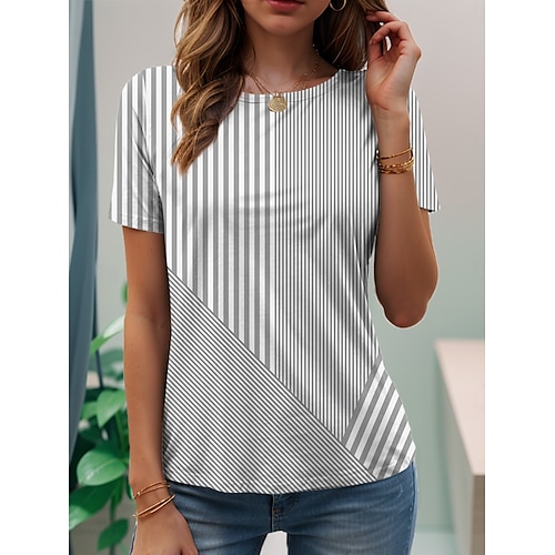  Femmes T-shirt Graphique Élégant Classique Occasionnel Manche Courte Col en V Hauts Réguliers Quotidien Imprimé Jaune Vert Claire Rose Claire Bleu Violet Été Printemps