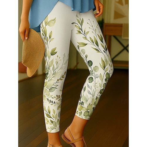  Women's Leggings Vacation Vintage Ethnic Style Ankle-Length High Waist Floral Graphic Leaf 3D Print Quick Dry Breathability Soft Stretchy Outdoor Home Causal Blue Purple Green Summer Spring Fall Slim