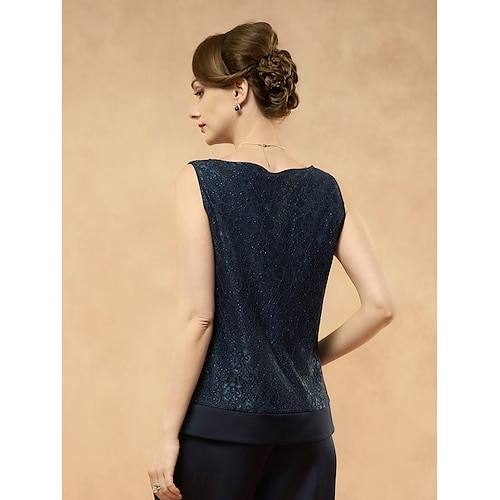  Dámské Saténová košile Krajkový sestřihový top Večerní topy Pevná barva Elegantní stylové Semi Formal Attire Bez rukávů Tričkový Běžné topy Večerní oslava Formální oblečení Koktejlové oblečení Krajka
