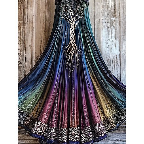  Damen Maxikleid A Linie Kleid Schulterfreies Kleid Urlaub Lässig Party Normale Passform Ombre Grafik Ärmellos Quadrathals Purpur Orange Grün Sommer Frühling