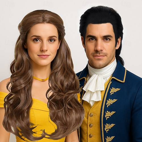  Beauty and The Beast Princess Bella Wig Cosplay  Women Long Wavy Brown Synthetic Hair  Party Role Play Wigs Halloween Wig