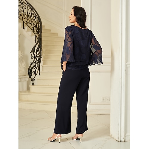  Damen Spitzenbluse Bluse Elegante Oberteile Chiffon Tops Einfarbig Blumen Elegant Vintage Stilvoll Halbarm Flattrige Ärmel U-Boot-Ausschnitt Normale Oberteile Hochzeitsgast Arbeit Täglich