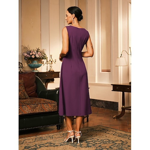  Dam Midiklänning Sheath Dress A linjeklänning Elegant Bröllop Fest Bröllopsgäst Normal Ensfärgat Ärmlös V-hals Grå rosa Svart Vinröd Marinblå Sommar Vår Höst Vinter