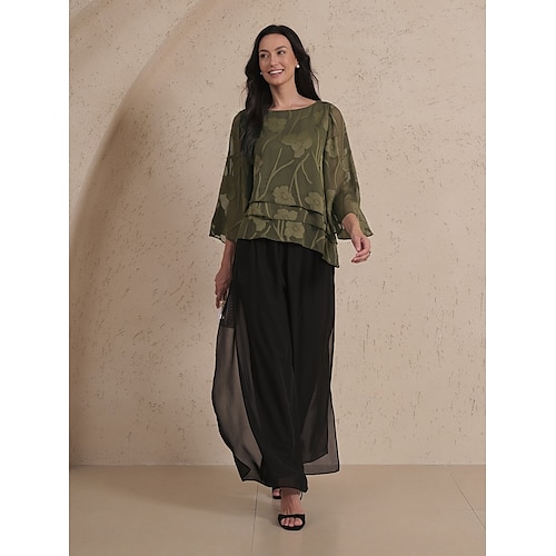  Damen Spitzenbluse Bluse Elegante Oberteile Chiffon Tops Einfarbig Blumen Elegant Stilvoll Lässig Halbarm Flattrige Ärmel U-Boot-Ausschnitt Normale Oberteile Hochzeitsgast Arbeit Täglich