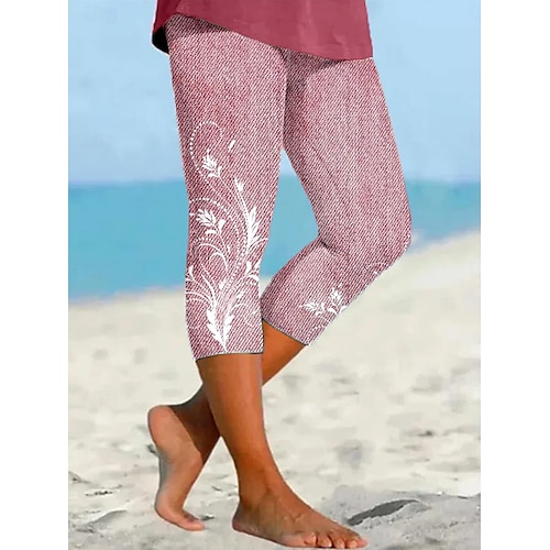  Women's Capri Pants Leggings Vacation Vintage Ethnic Style Calf-Length High Waist Floral Graphic Paisley Soft Comfortable Breathable Inelastic Casual Daily Holiday carmine Violet Robin's Egg Blue Jade