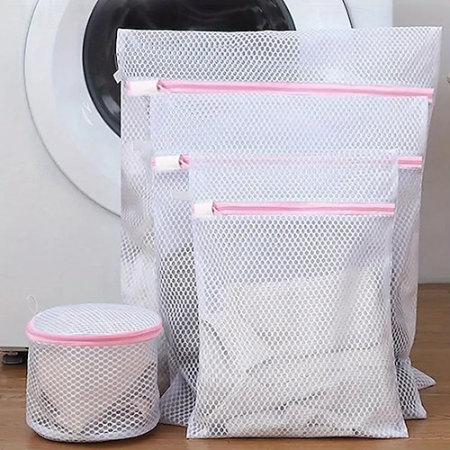 Lot de 4 sacs à linge en filet à fermeture éclair durables, sacs de lavage de protection pour linge délicat, sous-vêtements, vêtements, compatibles avec les machines à laver