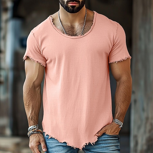  Herren T-Shirt Leinen-T-Shirt Kurzarm Kurze Ärmel Rundhalsausschnitt Sommer Einfach Mode Designer Basic Weich Urlaub Straße Lässig Hellblau Schwarz Weiß Top T-Shirt für Herren