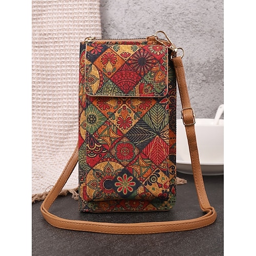 Női vintage bohém telefonos crossbody táska állítható pánttal, műbőr kis pénztárca többszínű patchwork mintával, ideális utazáshoz, fesztiválokra, mindennapi bevásárláshoz és szabadtéri tevékenységekhez.