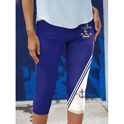Femmes Leggings Vacances ancien Mode Capris Taille haute Graphique Impression Respirant Doux Élastique Formel Extérieur Vacances Noir Rouge Bleu Vert Été Printemps Coupe Slim