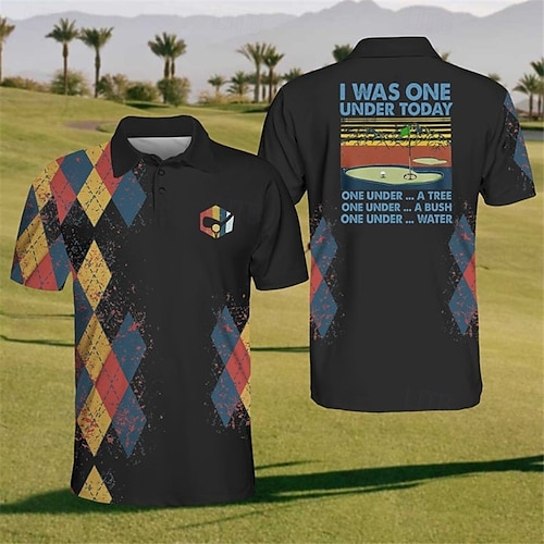  Men's Plaid Sports Polo Shirts Golf Shirt Short Sleeve Polo Shirts Collared Shirts Casual Sportswear Vacation Wear Buttons 3D Print Black-White Black White+Black