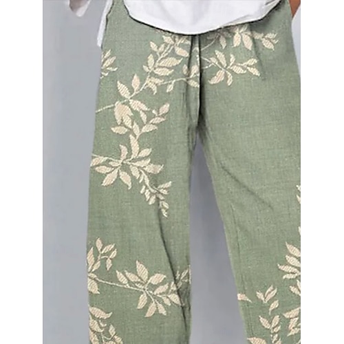  Dames Chinese Wijde broek Vakantie Vintage Etnische stijl Enkellengte Hoge taille Bloemig Grafisch Planten Lapwerk Trekkoord Opdrukken Ademend Micro-elastisch Vakantie Casual Dagelijks Wit Licht Groen