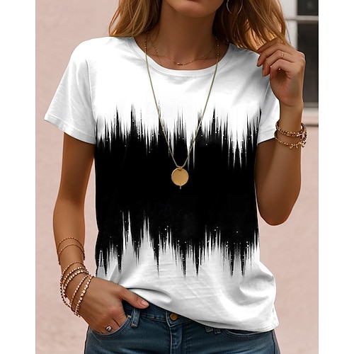  Pentru femei Tricou Grafic Geometric Dungi Epocă Stilat Clasic Manșon scurt Stil Nautic Topuri obișnuite Zilnic Imprimeu Negru Alb Bleumarin Albastru piscină Mov Vară Primăvară