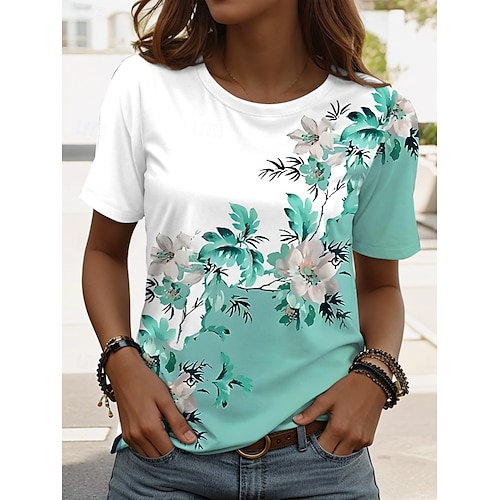  t-shirt femme décontracté imprimé manches courtes hauts réguliers quotidien noir rose bleu ciel bleu été