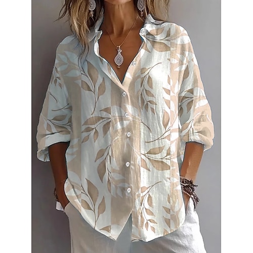  Women's Shirt Floral Graphic Daily Stylish Casual Long Sleeve Shirt Collar Regular Tops Daily Holiday Buttons Print Yellow Blue Purple Green Summer Spring