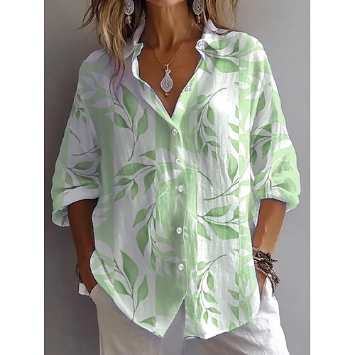  Women's Shirt Floral Graphic Daily Stylish Casual Long Sleeve Shirt Collar Regular Tops Daily Holiday Buttons Print Yellow Blue Purple Green Summer Spring