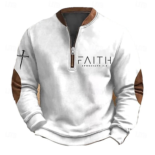 Men's Sweatshirt Quarter Zip Sweatshirt Black White Army Green Navy Blue Brown Half Zip Color Block Letter Cross Half Zip Print Sports & Outdoor Daily Holiday Vintage Streetwear Casual Fall & Winter