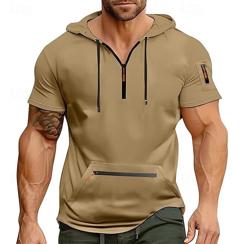 Men's Hoodie Quarter Zip Hoodie Black Navy Blue Blue Khaki Light