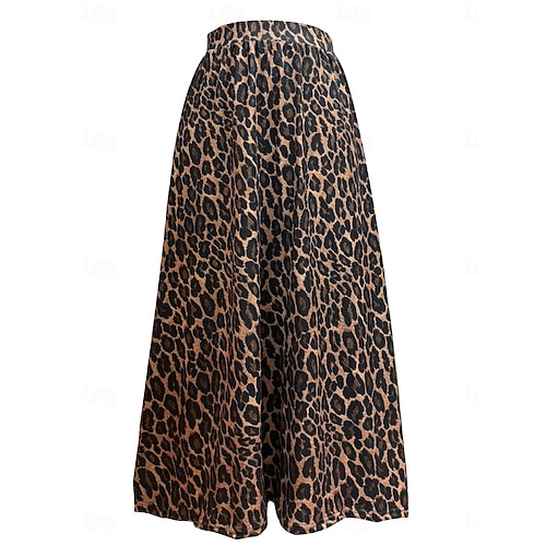 Dame الالتفاف A-linje Mote Fritid Maksi Høy Midje Skjørt Leopard Trykt mønster Mikroelastisk Gate Daglig Leopard Sommer Polyester