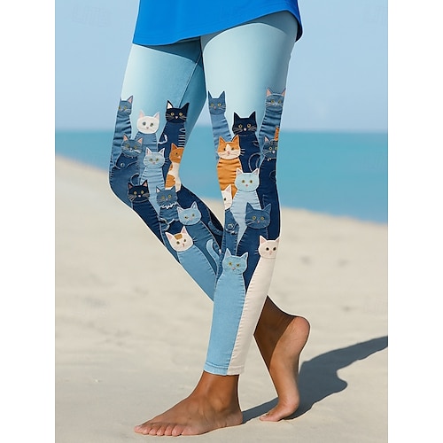  Mulheres Leggings Férias Vintage Estilo Étnico Longas Cintura Alta Gráfico Animal Impressão 3D Secagem Rápida Respirabilidade Macio Com Stretch Ao ar livre Casa Casual Preto Azul Cinzento Verão