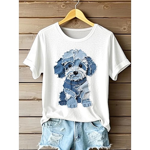 Femmes T-shirt Graphique Animal Chat ancien Élégant Classique Manche Courte Col ras du cou Hauts Réguliers Quotidien Week-end Imprimé Noir Blanche Rose Claire Bleu Vert Été Printemps