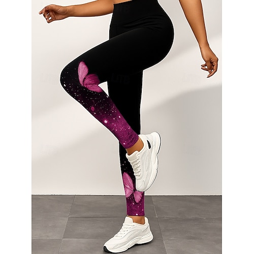  Per donna Leggings Attivo Vacanza Vintage Lunghezza alla caviglia Vita Alta Grafico Farfalla Stampa 3D Asciugatura Rapida Traspirabilità Morbido Elasticizzato All'aperto Casa Casual Giallo Rosso Blu