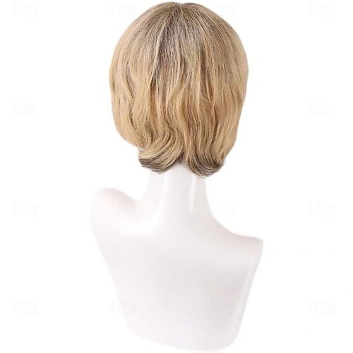  Parrucca da uomo bionda mista, corta, a strati, per cosplay, feste, parrucche di capelli naturali