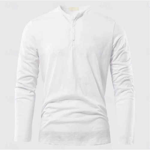  Herren Henley Hemd T-Shirt Bambus-T-Shirt Langarm Einfach Einheitliche Farbe Mode Designer Basic Knopf hoch Henley Urlaub Straße Lässig Frühling & Herbst Schwarz Weiß Burgunderrot Henley T-Shirt