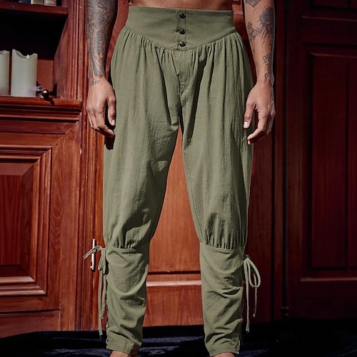 Retro Antiguo Medieval Renacimiento pantalones piratas Pirata Caballero Vikingo Color sólido Hombre Pirata Fantasía Víspera de Todos los Santos Carnaval Mascarada Carnaval Rendimiento Escenario Adulto