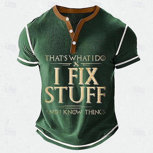  Herr Rolig Slang I FIX STUFF Henleytröja Våffel T-shirt Kortärmad Dagligen Retro / vintage Klassisk Utomhussport Ledigt Helgdag Vår & sommar Svart Blå Grön Armégrön Henley Henley T-shirt