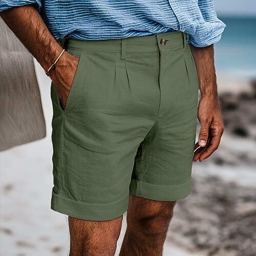Men's Shorts Linen Shorts Dress Shorts Summer Shorts Pleated Shorts Pocket  Pleats Straight Leg Plain Comfort Breathable Short Casual Daily Holiday  Fashion Designer Black White 2026 - $25.99