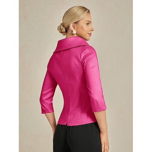  Femmes Chemisier Hauts de soirée Élégant Métallique Moderne Manche 3/4 Col en V Hauts Réguliers robe demoiselle d honneur Soirée Semi-Formel Nœud devant Fuchsia Printemps, Automne, Hiver, Été