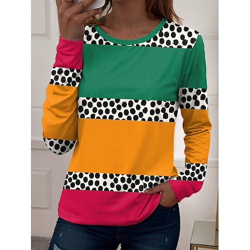  Kvinnors T-shirt Långärmad Crew Neck Långärmad Tunika Grafisk Geometrisk Vintage Avslappnad Regelbundna Toppar Dagligt Tryck Rosa Blå Lila Grön Vår Höst Förhösten