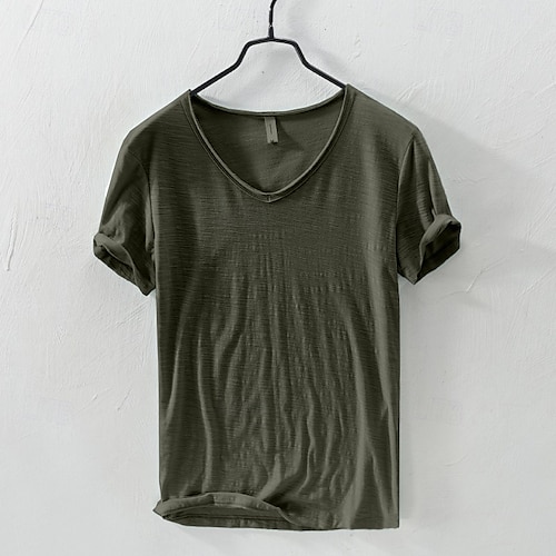  Homme T-shirt en coton T-shirt Manche Courte Manches courtes Col en V Été Toutes saisons Uni Mode Designer Basique Style Classique Basique Vacances Rue Occasionnel Chameau Noir Blanche T-shirt haut