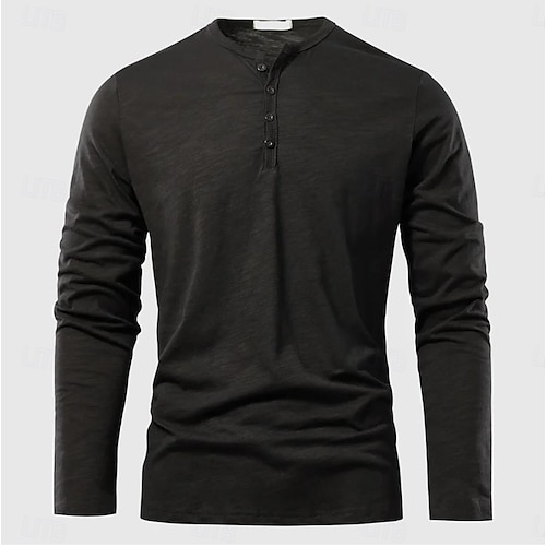  Herren Henley Hemd T-Shirt Bambus-T-Shirt Langarm Einfach Einheitliche Farbe Mode Designer Basic Knopf hoch Henley Urlaub Straße Lässig Frühling & Herbst Schwarz Weiß Burgunderrot Henley T-Shirt