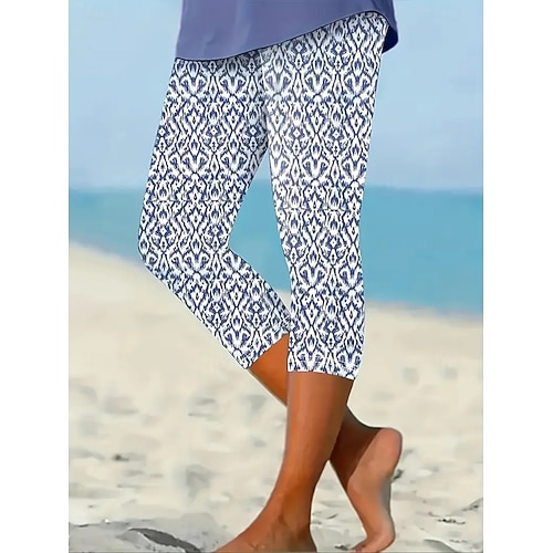  Dame Leggings Ferie Årgang Etnisk stil Capris Høy Midje Grafisk Abstrakt comfy Hurtigtørkende Pusteevne Elastisk utendørs Feriereise Avslappet Blå Sommer Vår Mager
