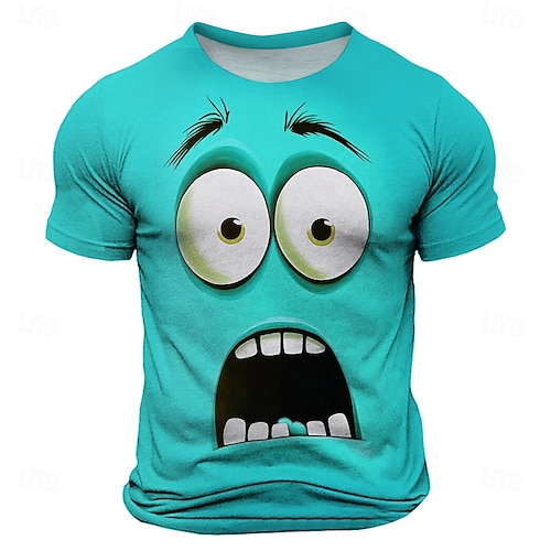  Men's Optical Illusion 3D T Shirt Short Sleeve T shirt 3D Print Crew Neck Shirt Fashion Exaggerated Daily Party Street Casual Yellow Red Blue Summer Spring All Seasons Clothing Apparel S M L XL XXL