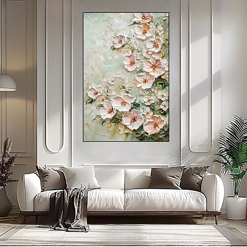 Handgemaltes Blumen-Ölgemälde Auf Leinwand – 60x60 Cm Wandkunst Für Wohnzimmer